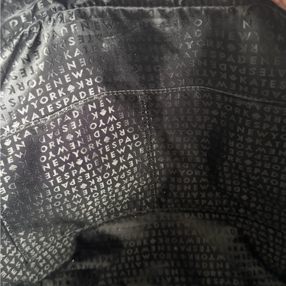 Kate Spade New York Navy Blue Nylon Tote Work Bag Zip Top Black Leather Handles - Picture 9 of 11